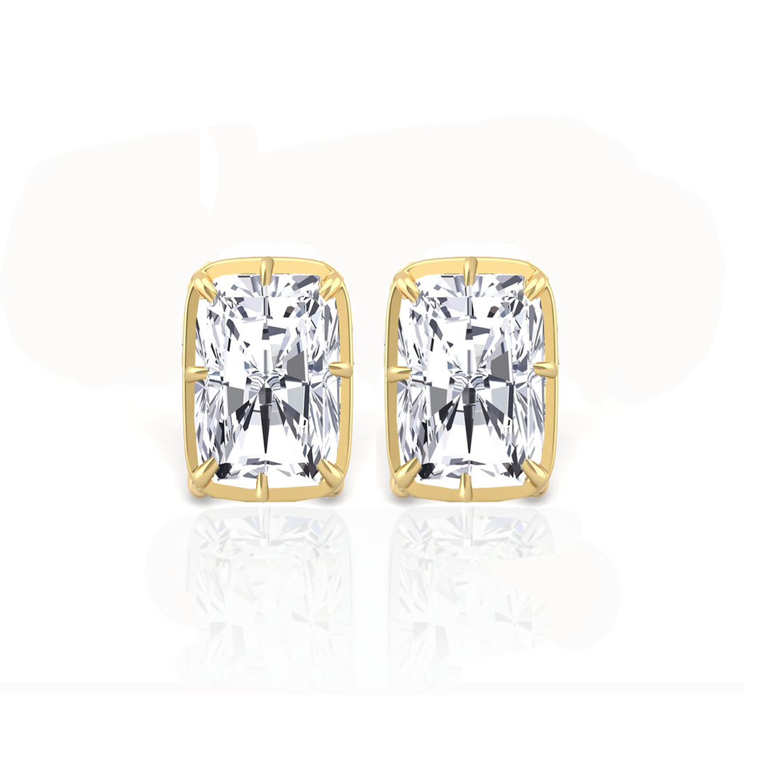 Prong Bezel Set Radiant Cut Lab Grown Diamond Studs Yellow Gold 14K