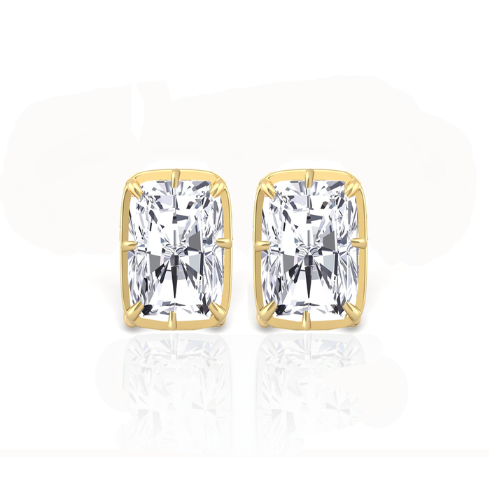 Prong Bezel Set Radiant Cut Lab Grown Diamond Studs Yellow Gold 14K