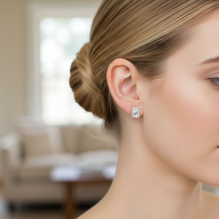 Prong Bezel Set Radiant Cut Lab Grown Diamond Studs Rose Gold