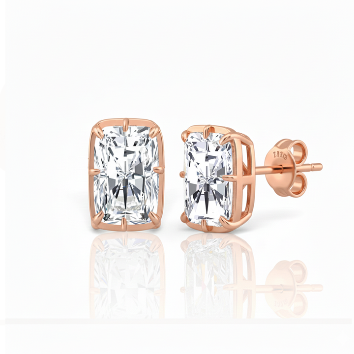 Prong Bezel Set Radiant Cut Lab Grown Diamond Studs Rose Gold 18K