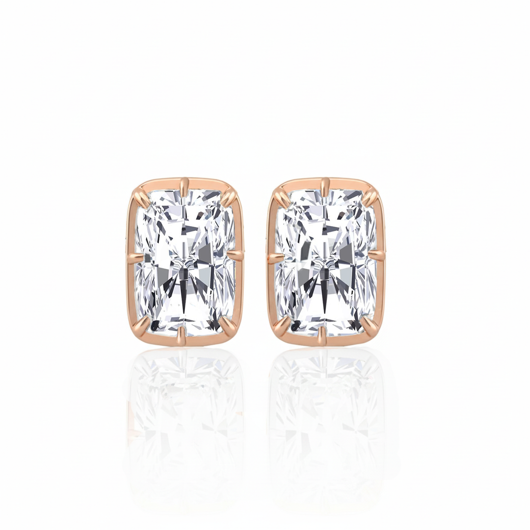 Prong Bezel Set Radiant Cut Lab Grown Diamond Studs Rose Gold 14K