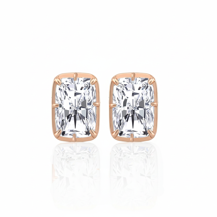Prong Bezel Set Radiant Cut Lab Grown Diamond Studs Rose Gold 14K