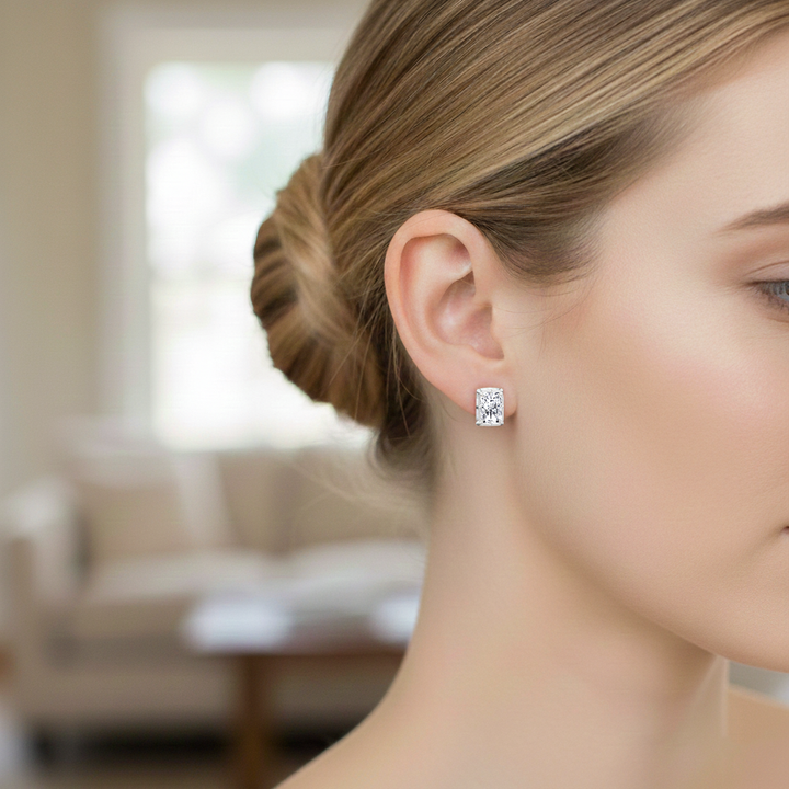 Prong Bezel Set Radiant Cut Lab Grown Diamond Studs White Gold