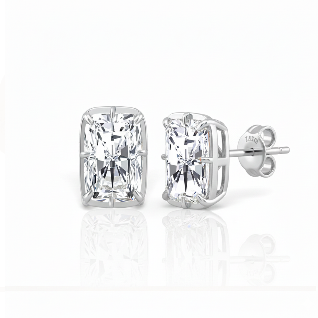 Prong Bezel Set Radiant Cut Lab Grown Diamond Studs White Gold 18K