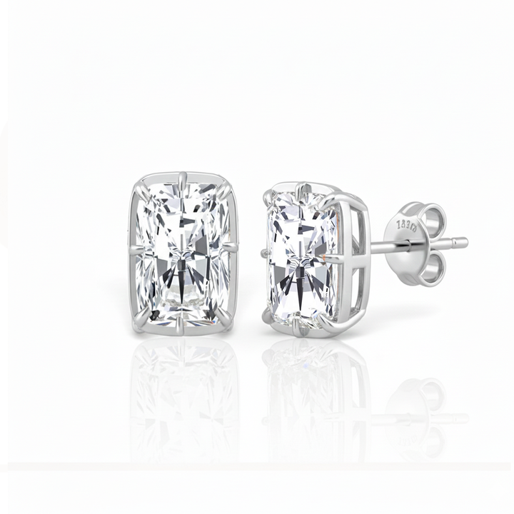 Prong Bezel Set Radiant Cut Lab Grown Diamond Studs White Gold 18K