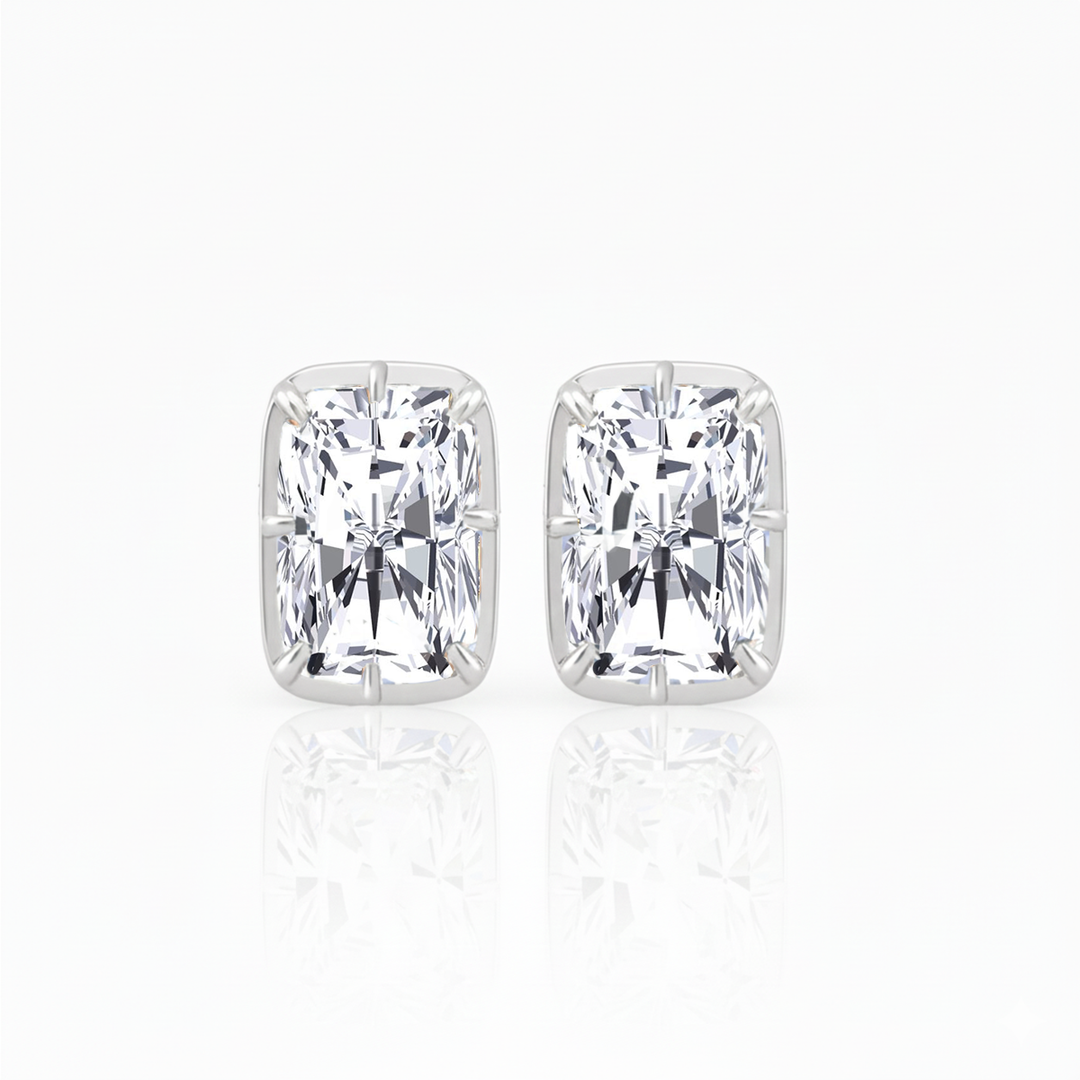Prong Bezel Set Radiant Cut Lab Grown Diamond Studs White Gold 14K