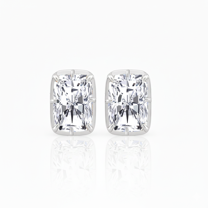 Prong Bezel Set Radiant Cut Lab Grown Diamond Studs White Gold 14K