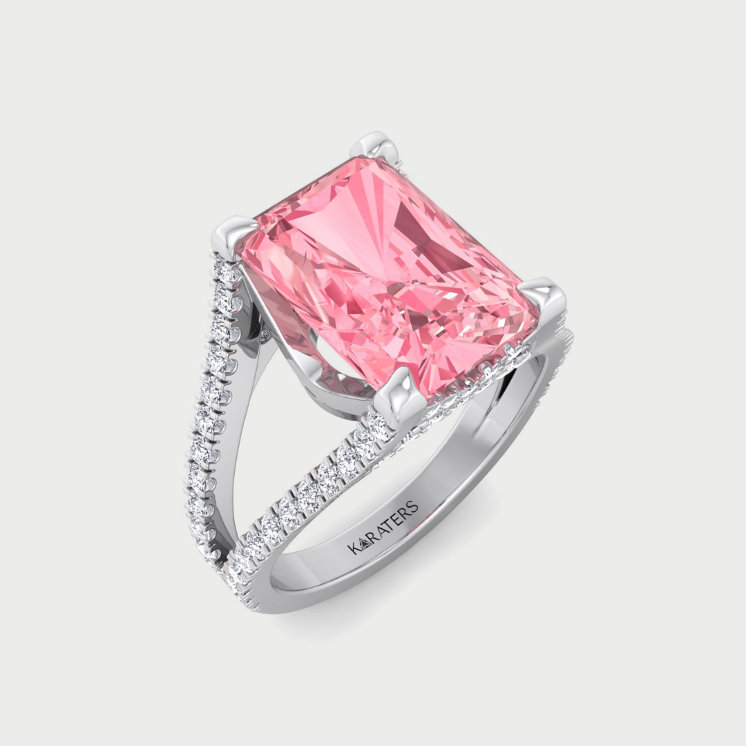 Radiant Cut Pink Diamond Lab Grown Engagement Ring with a Split Band