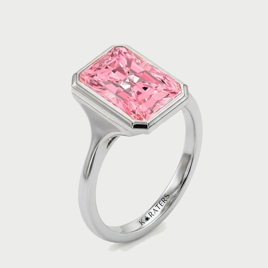 Fancy Pink Radiant Cut Lab-Grown Diamond Engagement Ring  WG