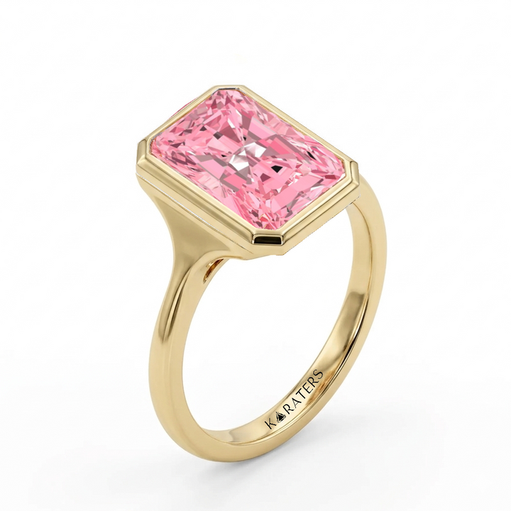Fancy Pink Radiant Cut Lab-Grown Diamond Engagement Ring  YG