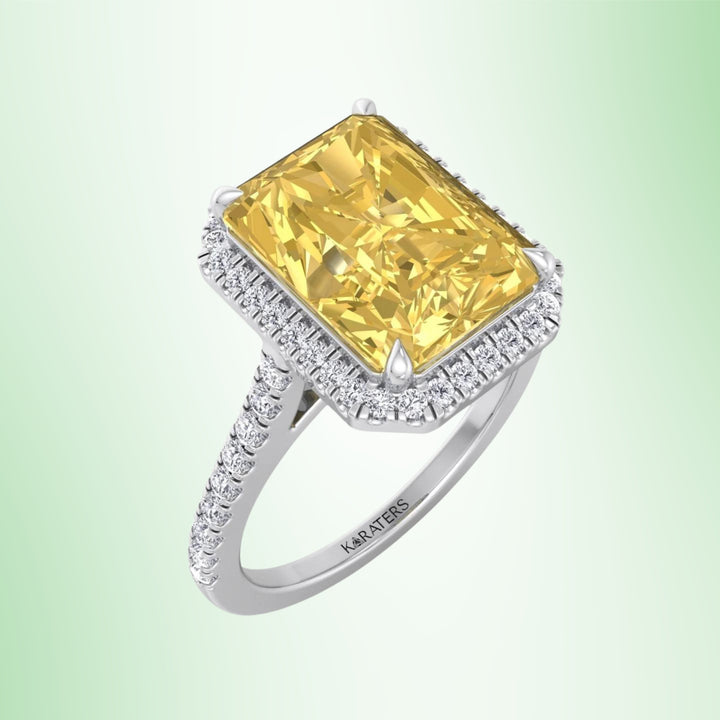 Radiant Canary Yellow Lab Diamond Engagement Ring Pave Band Halo