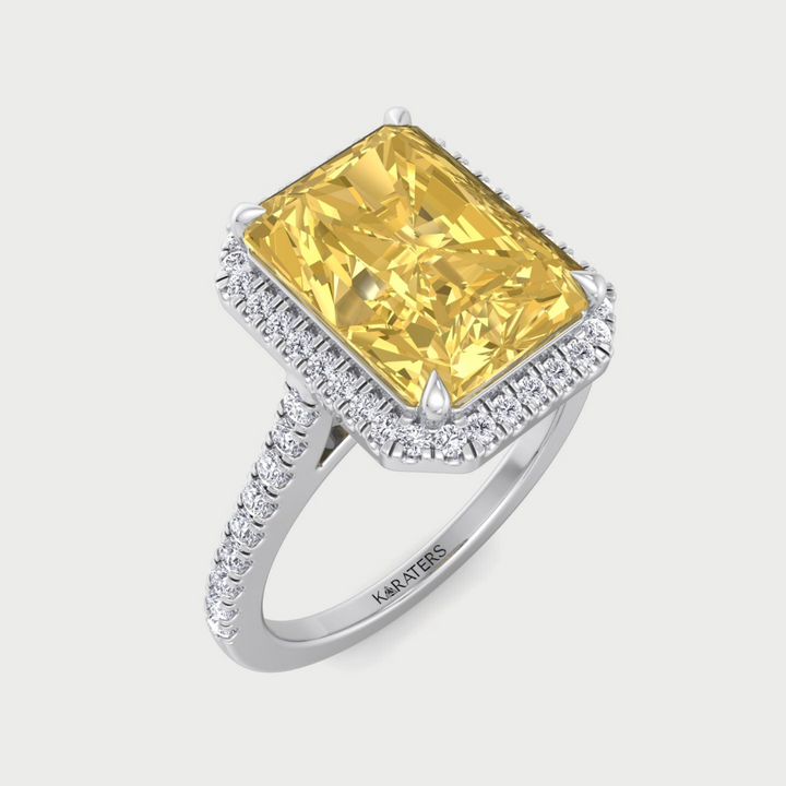 Radiant Canary Yellow Lab Diamond Engagement Ring Pave Band Halo