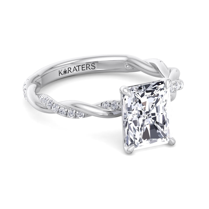 Radiant Cut Lab Grown Diamond Engagement Ring With Twist Band, Front