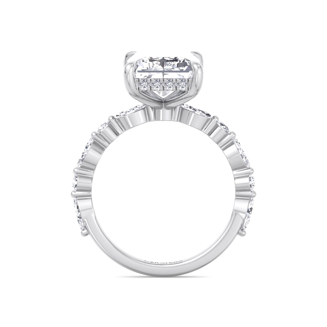 Radiant Diamond White Ring Hidden Halo & Round Sidetones 
