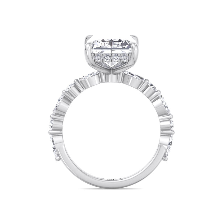 Radiant Diamond White Ring Hidden Halo & Round Sidetones 