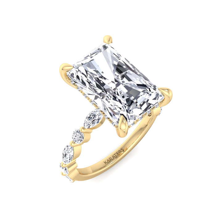 Radiant Diamond Yellow Ring Hidden Halo & Round Sidetones 