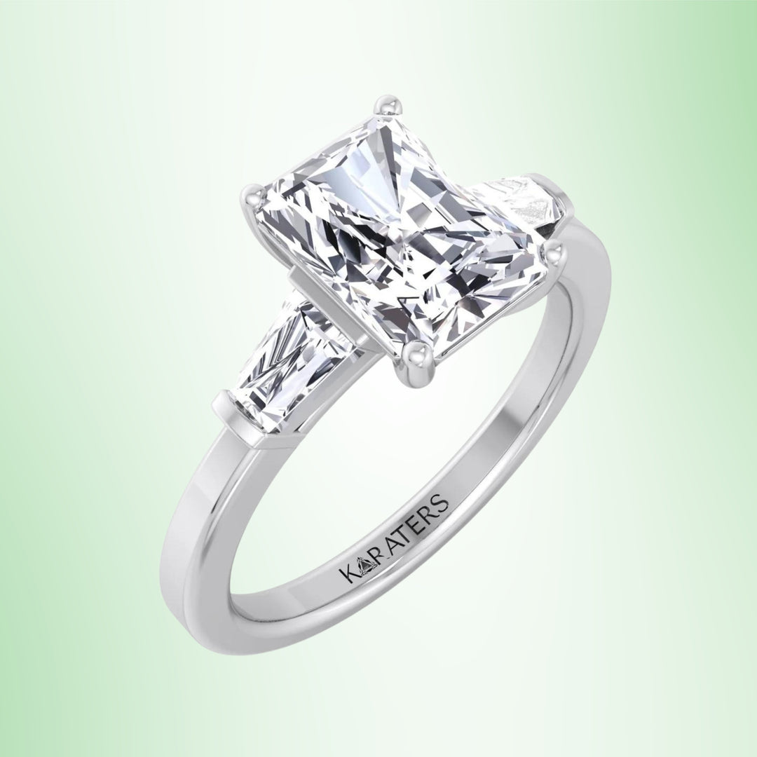 Radiant Lab Diamond Engagement Ring Tapered Baguette Sidestones