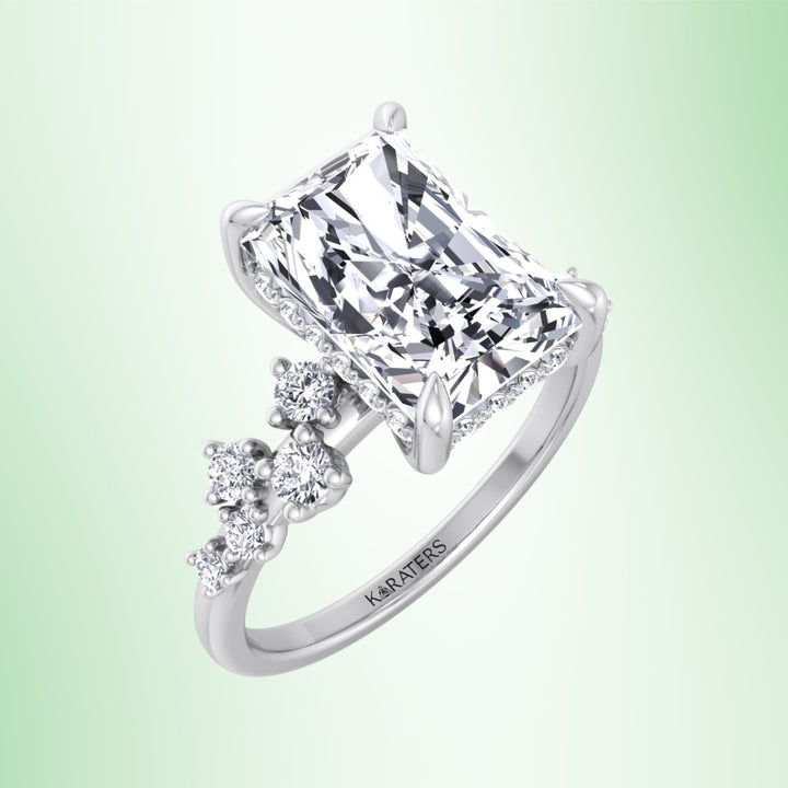 Radiant Lab Diamond Hidden Halo Engagement Ring Side Stones