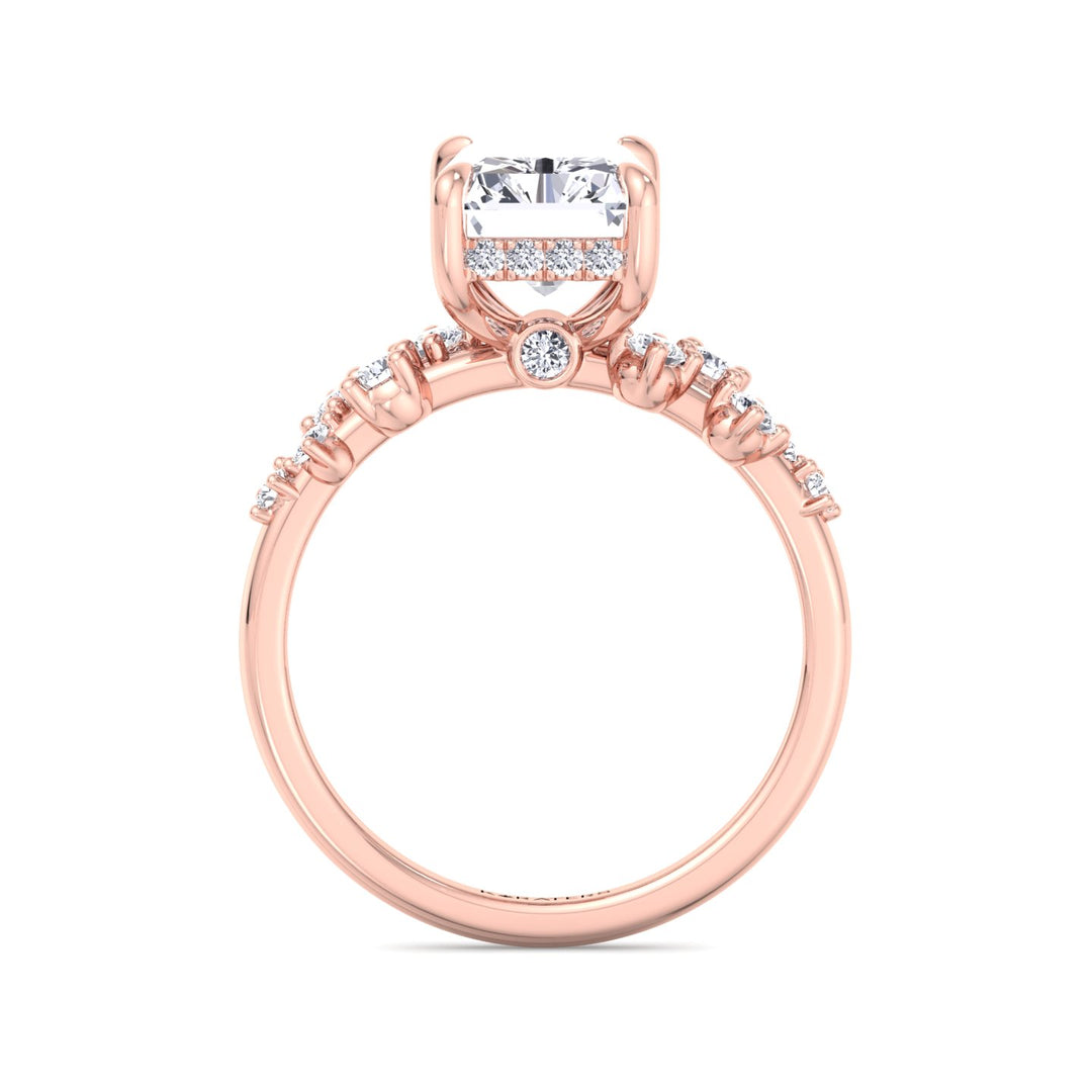 Radiant Lab Diamond Hidden Halo  Ring Side Stones Rose