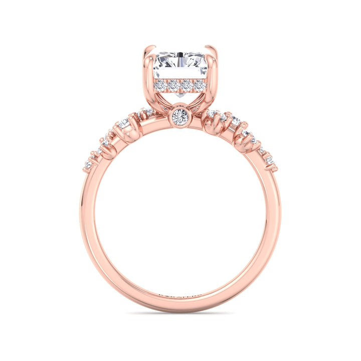 Radiant Lab Diamond Hidden Halo  Ring Side Stones Rose