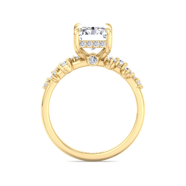 Radiant Lab Diamond Hidden Halo  Ring Side Stones Yellow