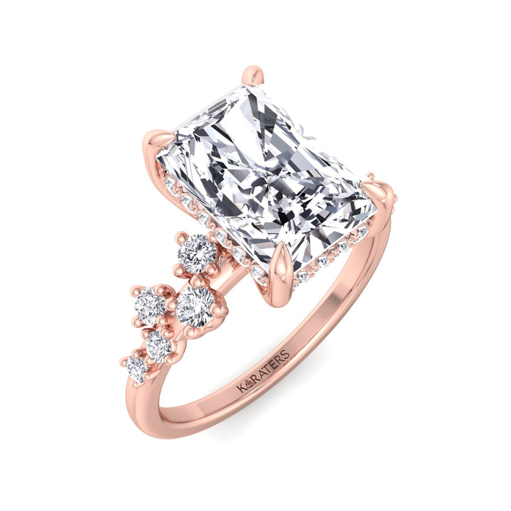 Radiant Lab Diamond Hidden Halo  Rose Ring SideStones 