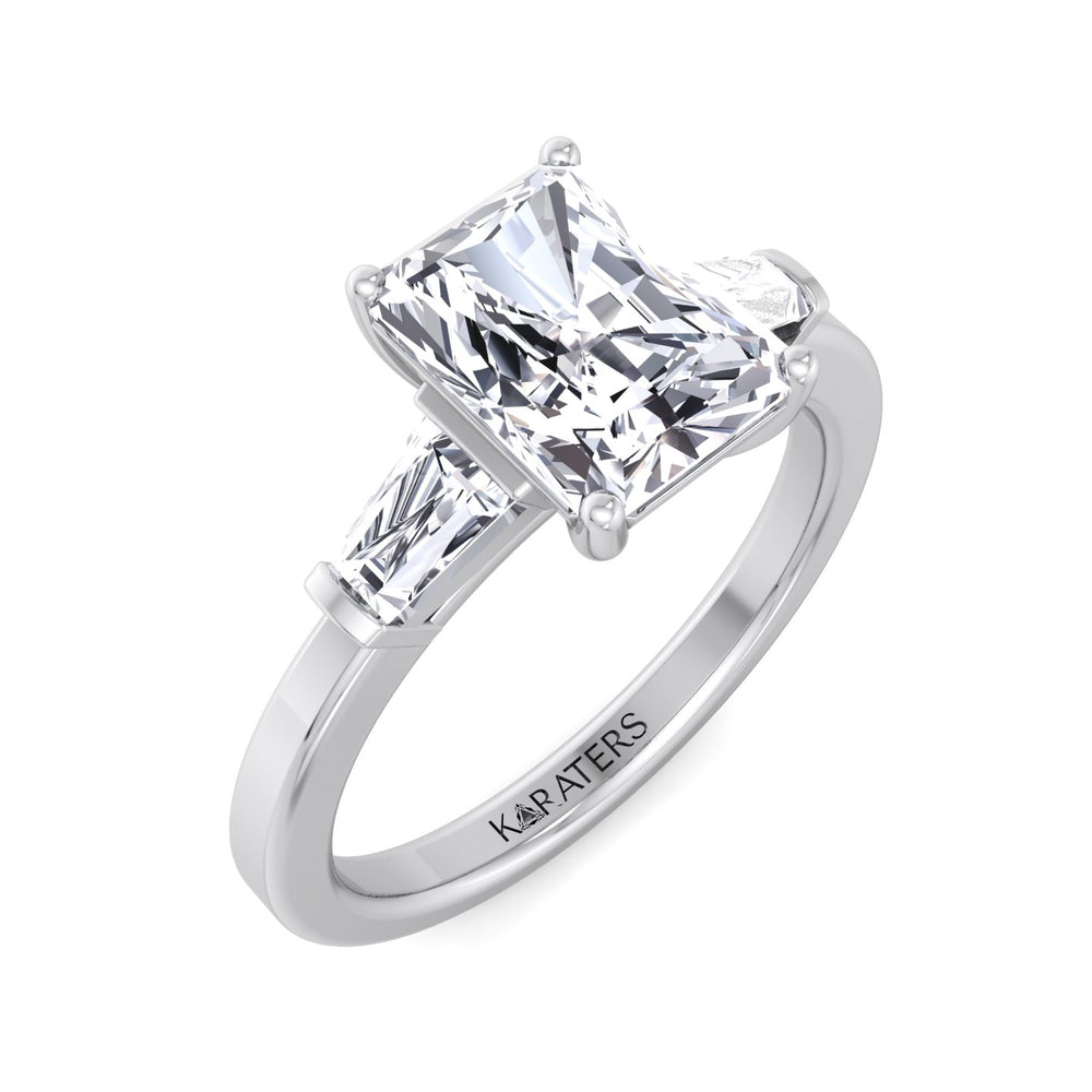 Radiant Lab Diamond Ring Tapered Baguette Sidestones White
