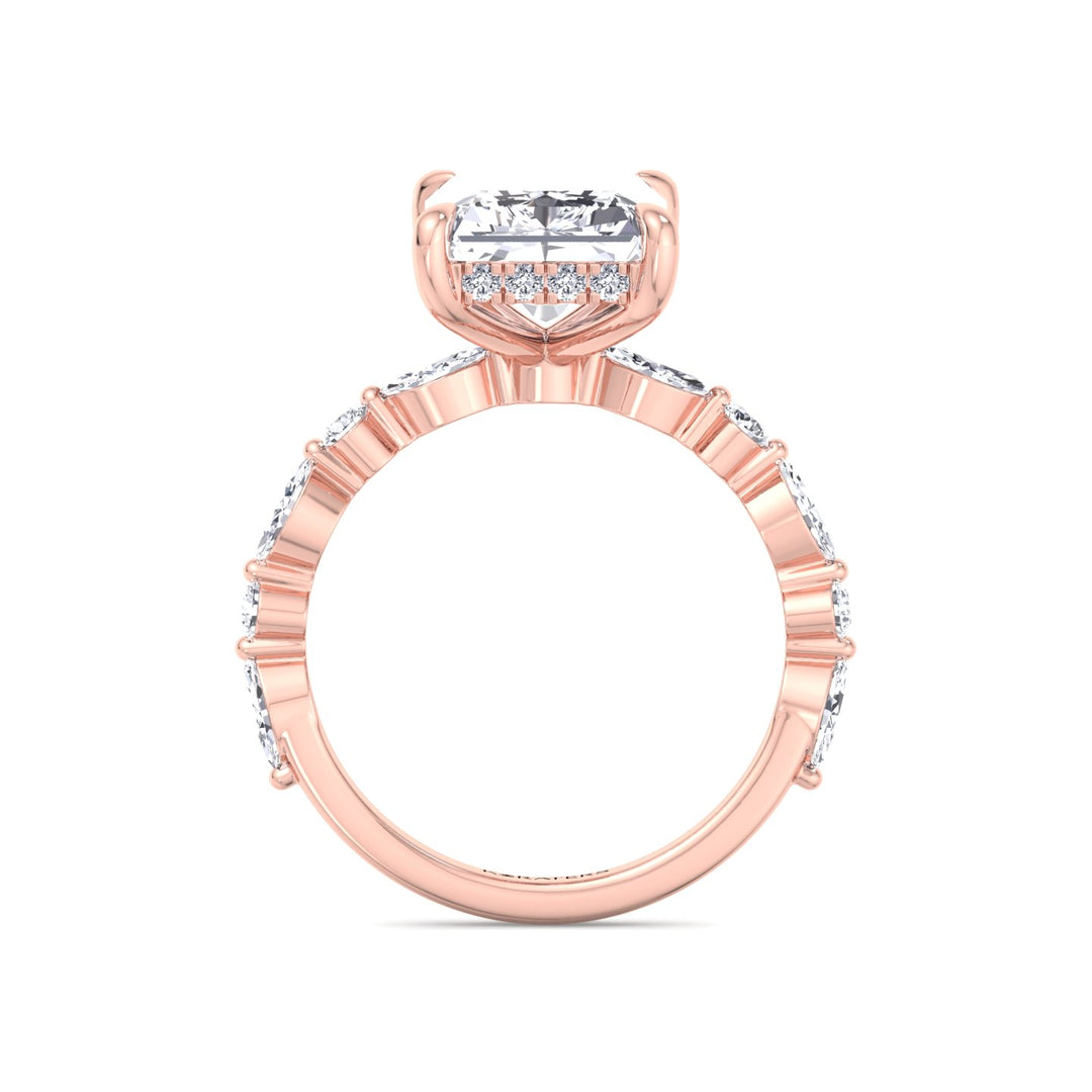 Radiant Lab Diamond Rose Ring Hidden Halo & Round Sidetones 