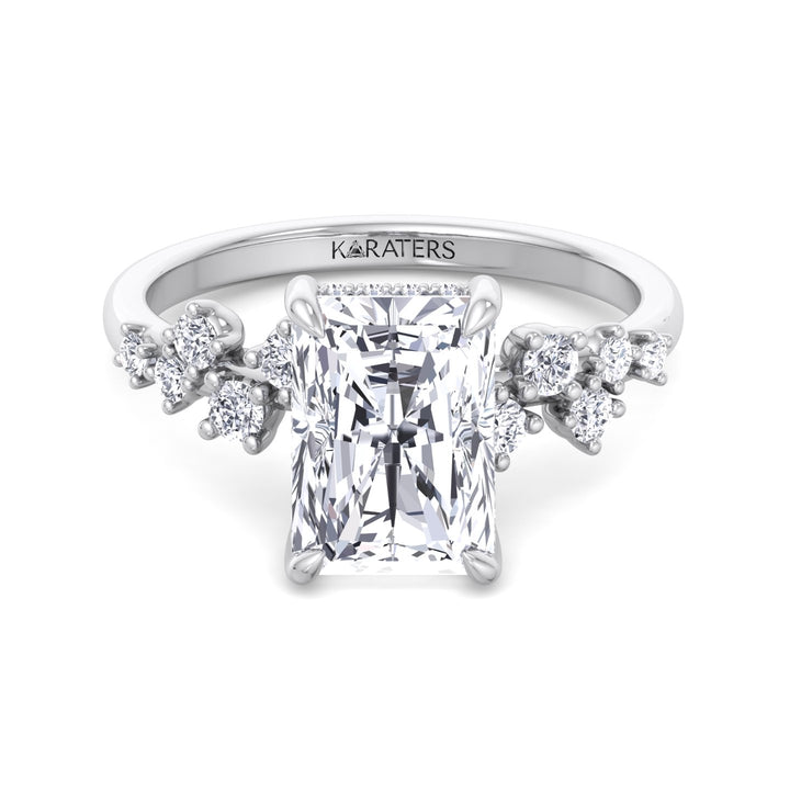 Radiant Lab Diamond White Ring Halo & Round Side Stones