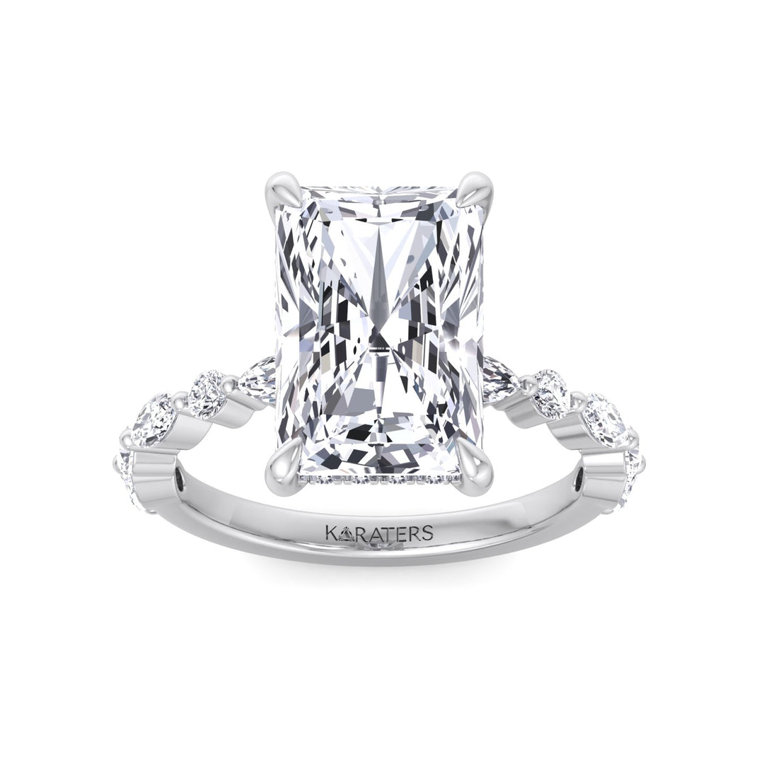 Radiant Lab Diamond White Ring Hidden Halo & Round Sidetones 