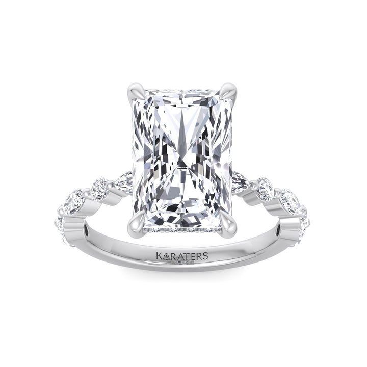 Radiant Lab Diamond White Ring Hidden Halo & Round Sidetones 