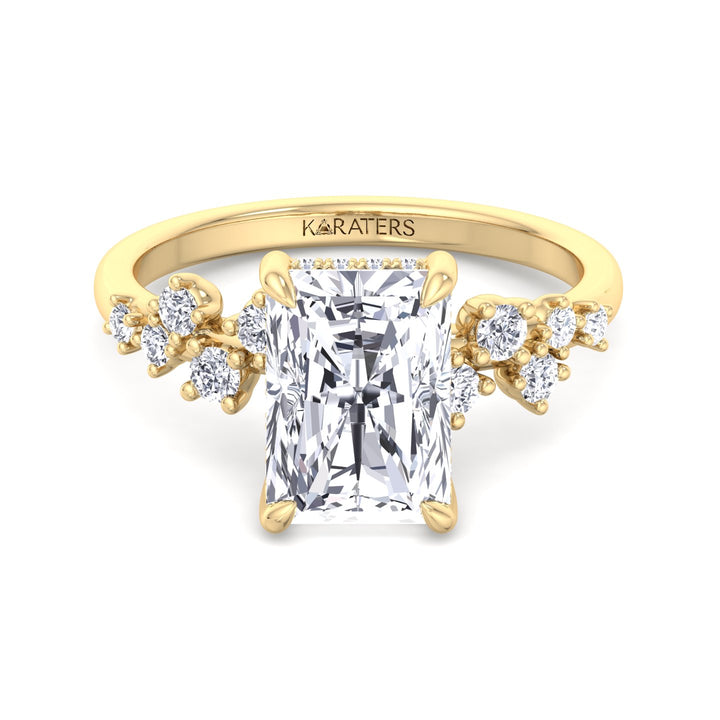 Radiant Lab Diamond Yellow Ring Halo & Round Side Stones