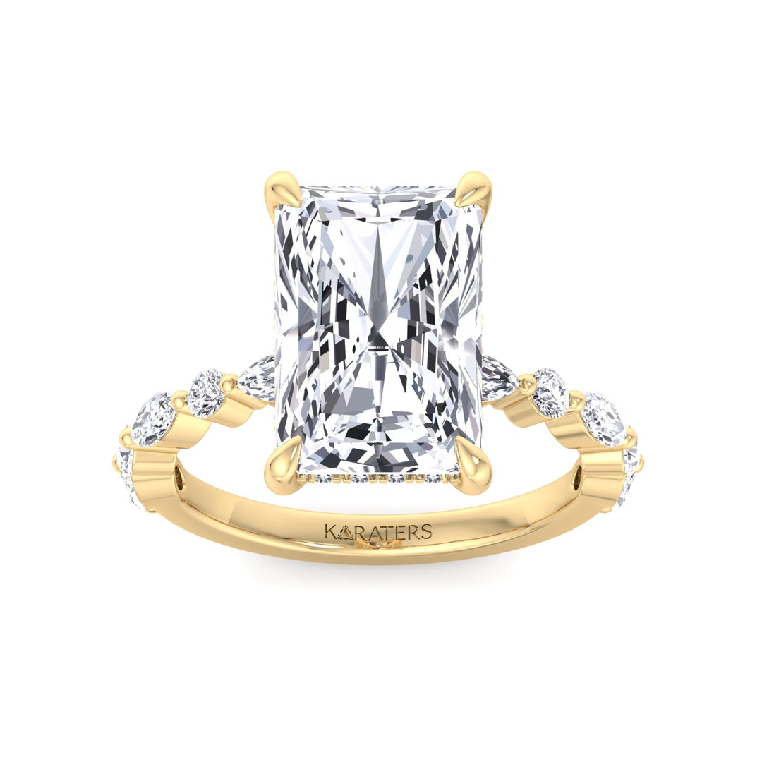 Radiant Lab Diamond Yellow Ring Hidden Halo & Round Sidetones 