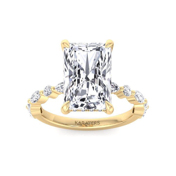 Radiant Lab Diamond Yellow Ring Hidden Halo & Round Sidetones 