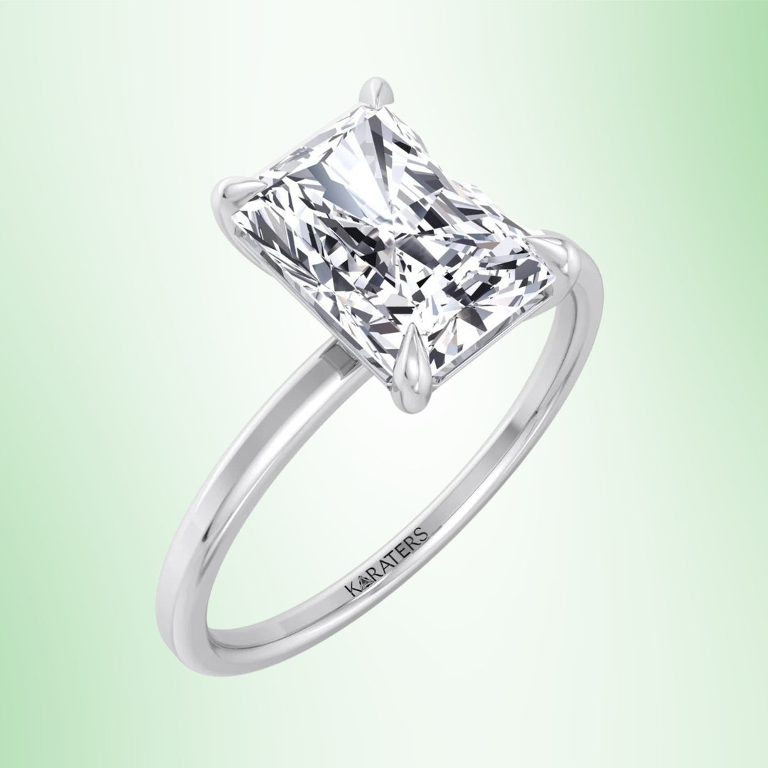Radiant Solitaire Lab Diamond Claw Prong Engagement Ring