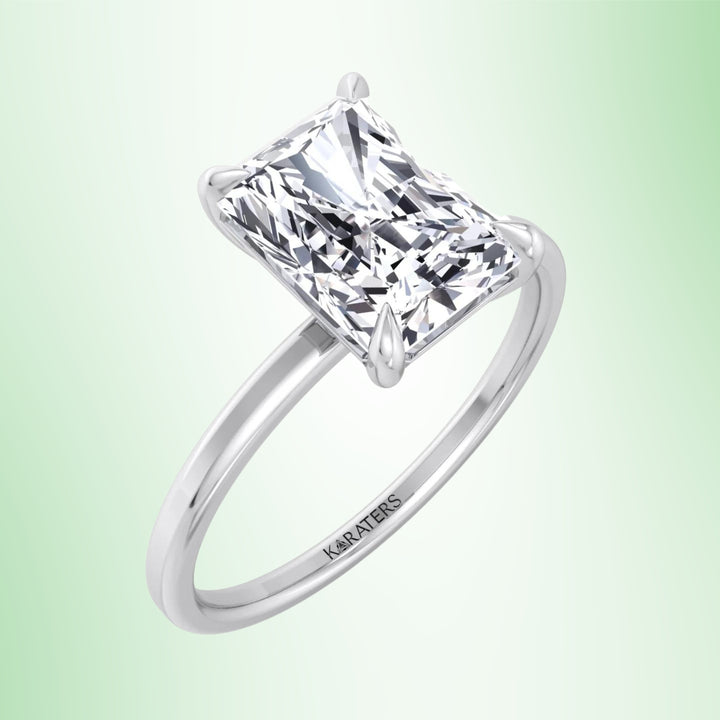 Radiant Solitaire Lab Diamond Claw Prong Engagement Ring