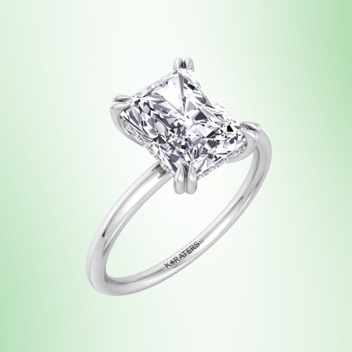 Radiant Solitaire Lab Diamond Double Claw Prong Engagement Ring