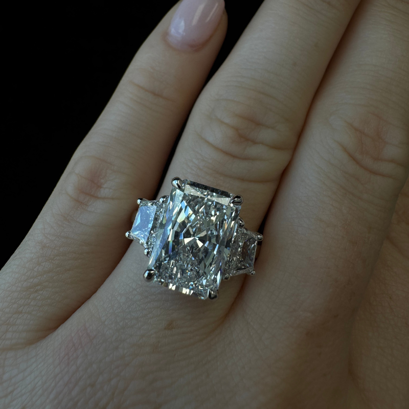 Radiant & Trapezoid Lab-Diamond Engagement Ring, on Ring Finger