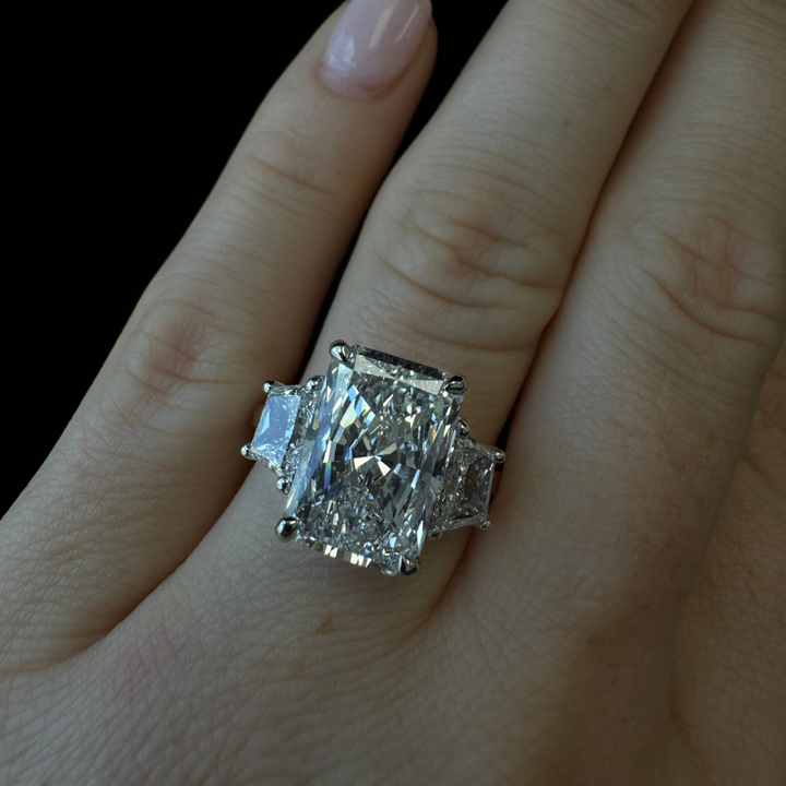 Radiant & Trapezoid Lab-Diamond Engagement Ring, on Ring Finger