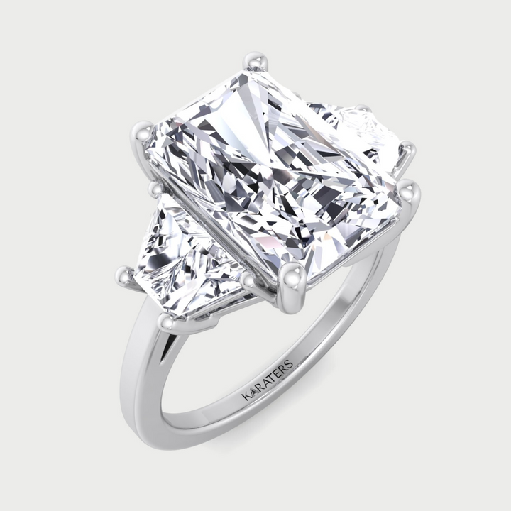 Radiant & Trapezoid Three Stone Lab-Diamond Engagement Ring