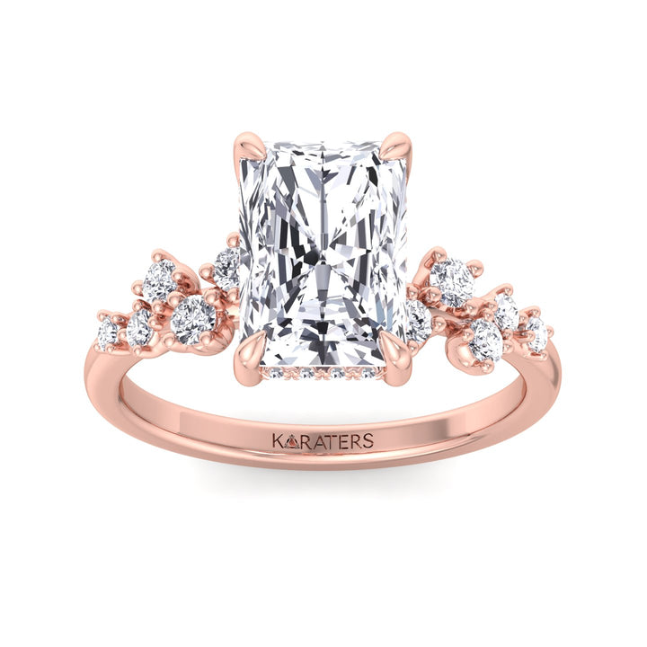 Radiant cut Lab Diamond Hidden Halo  Ring Side Stones Rose