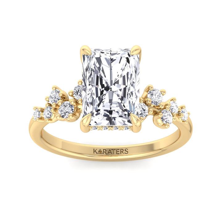 Radiant cut Lab Diamond Hidden Halo  Ring Side Stones Yellow