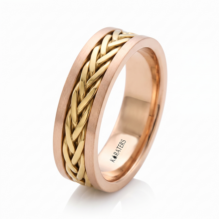 Two Tone Braided Men's Solid Gold Band RG 2
