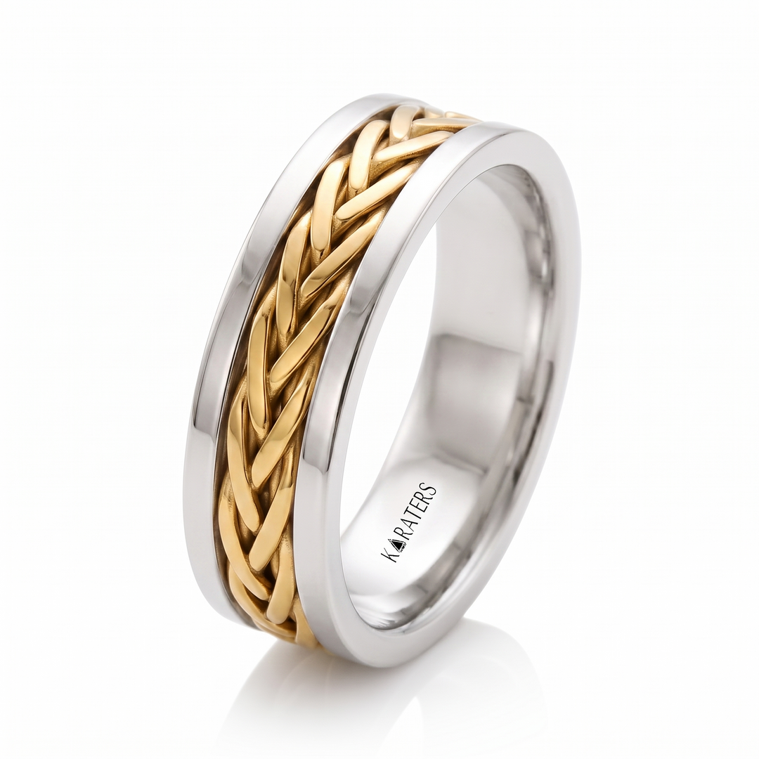 Two Tone Braided Men's Solid Gold Band