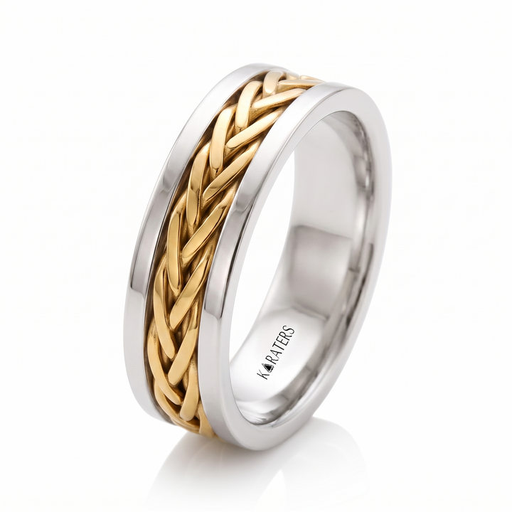 Two Tone Braided Men's Solid Gold Band
