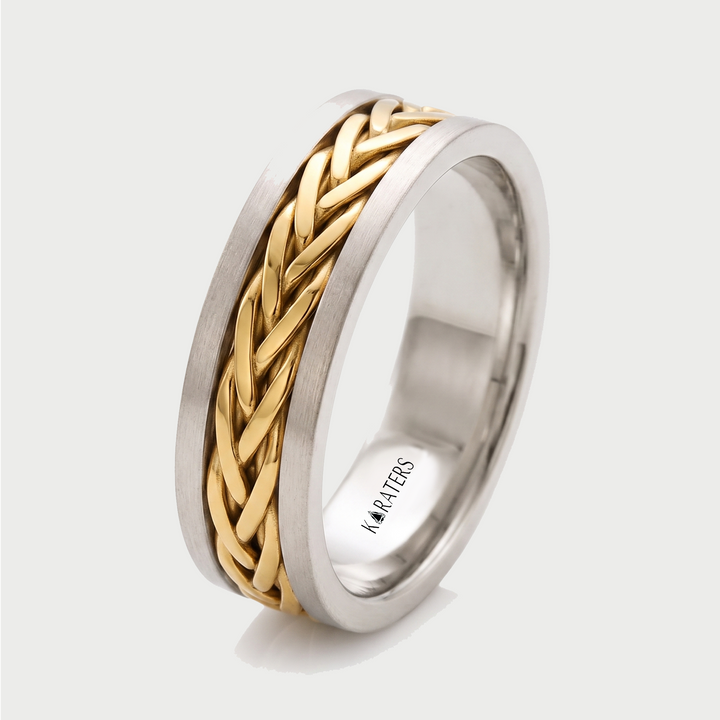 Two Tone Braided Men's Solid Gold Band