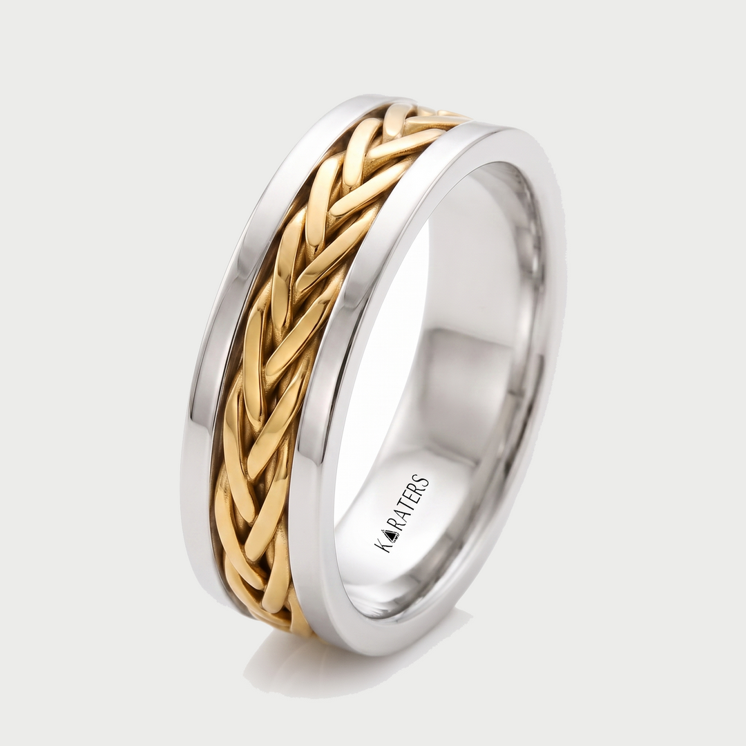 Two Tone Braided Men's Solid Gold Band