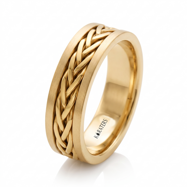 Two Tone Braided Men's Solid Gold Band YG 2