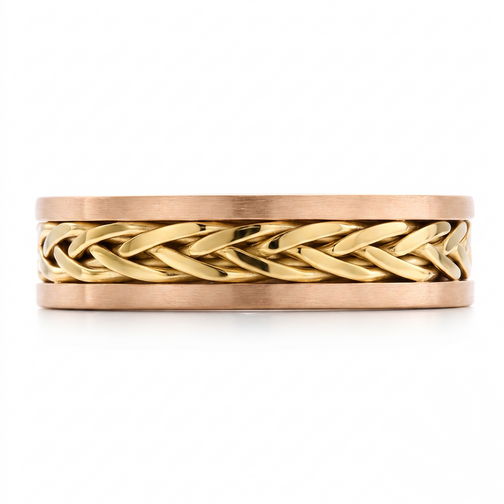 Two Tone Braided Men's Solid Gold Band RG 3