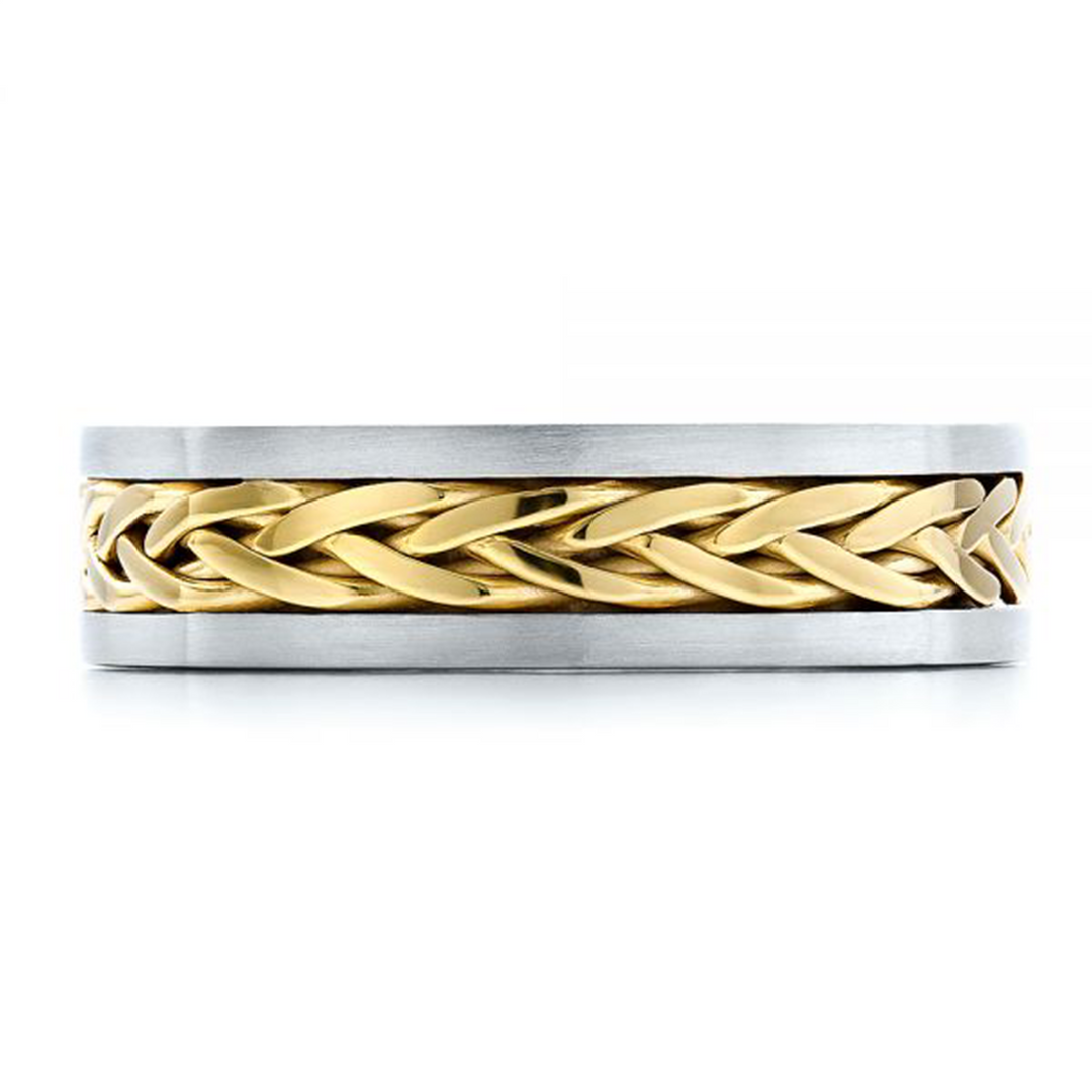 Two Tone Braided Men's Solid Gold Band WG 3